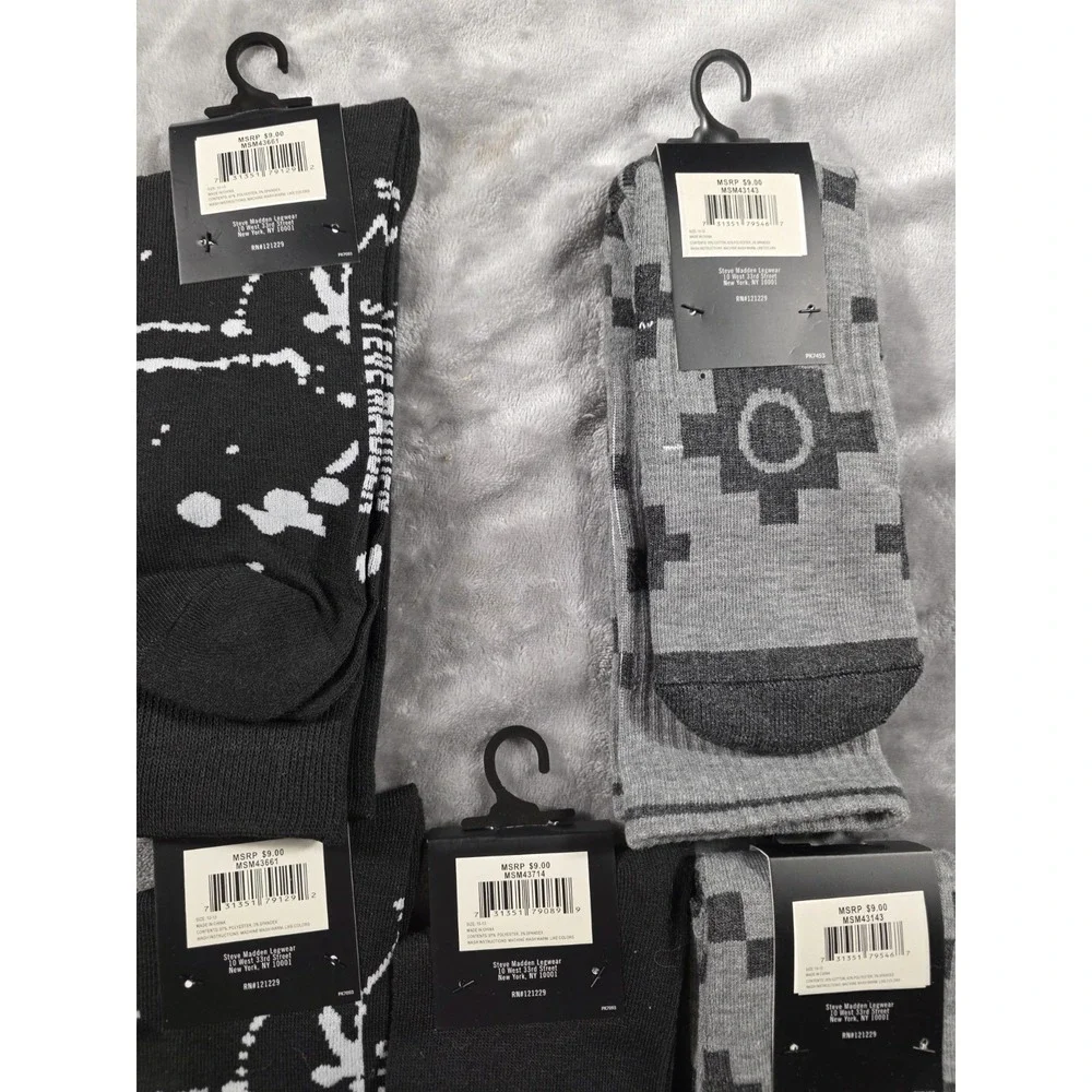 NWT Steve‎ Madden crew socks 6-12.5 5 pack Abstract/Mom/Aztec